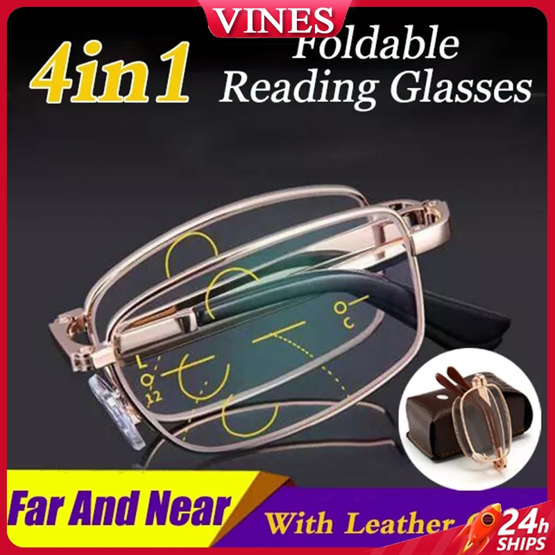 Folding Reading Glasses with Leather Case Anti-Radiation Progressive ...
