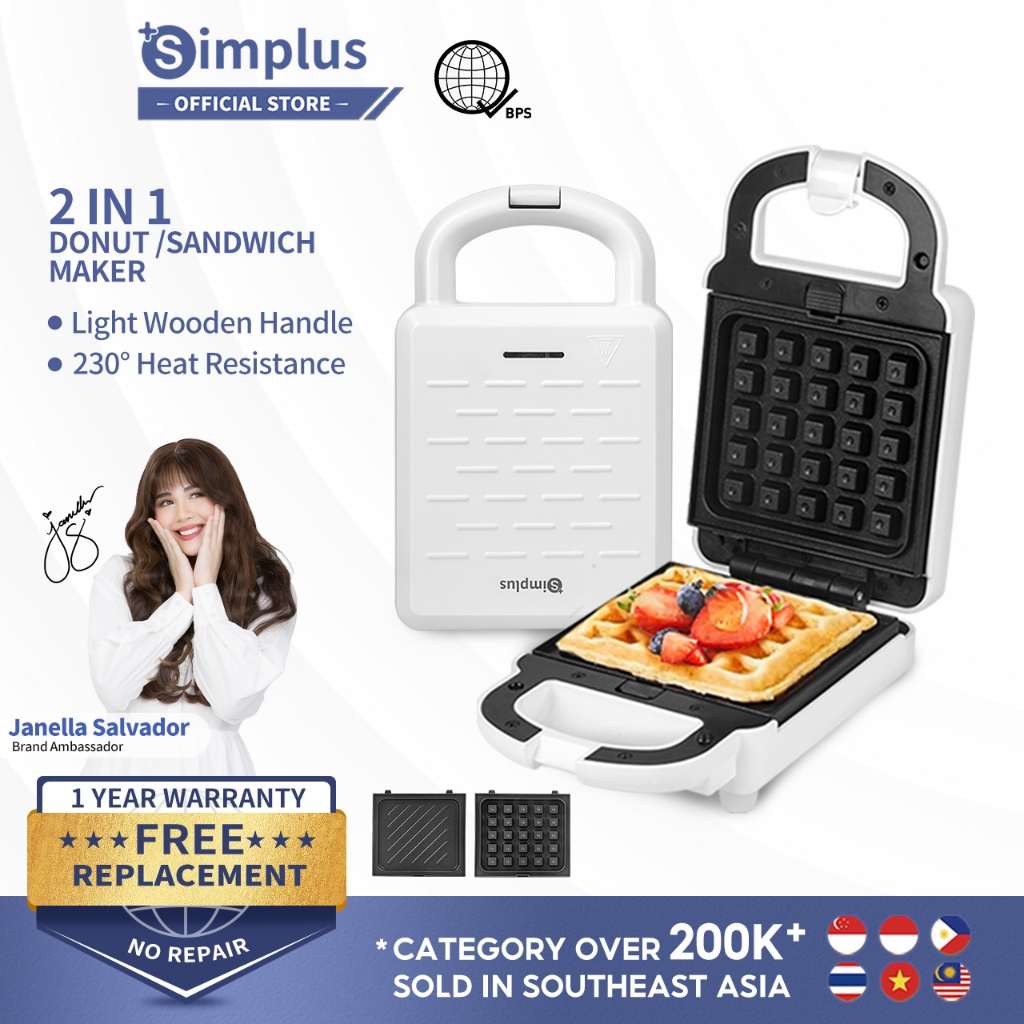 Simplus Waffle Maker Sandwich Maker 2 in 1 Replaceable Plates Breakfast