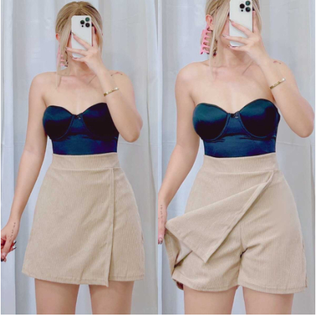 New Korean Fashion Skirt Flap Solid Wrap Garterized Back Palda Shorts Front Skort Shorts Free size Shopee Philippines