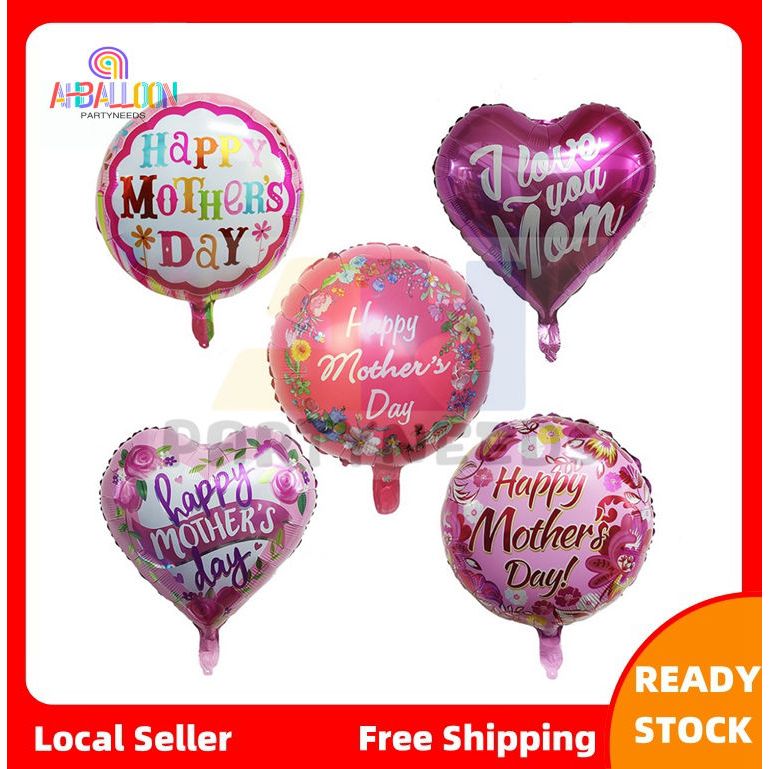 6pcs Set 18 Inch Happy Mothers Day Love Heart Shape Foil Balloons