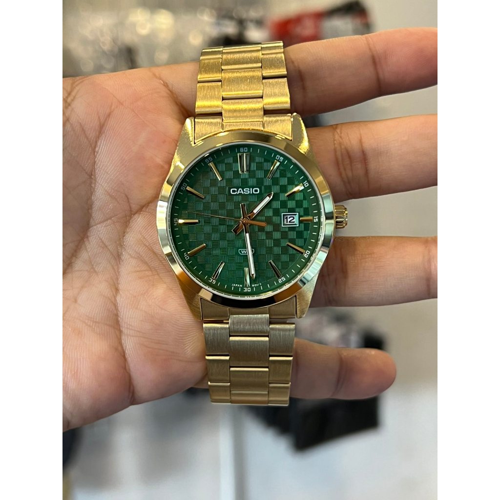 ORIGINAL CASIO Analog Green Dial Gold Stainless Steel Men's Watch MTP ...