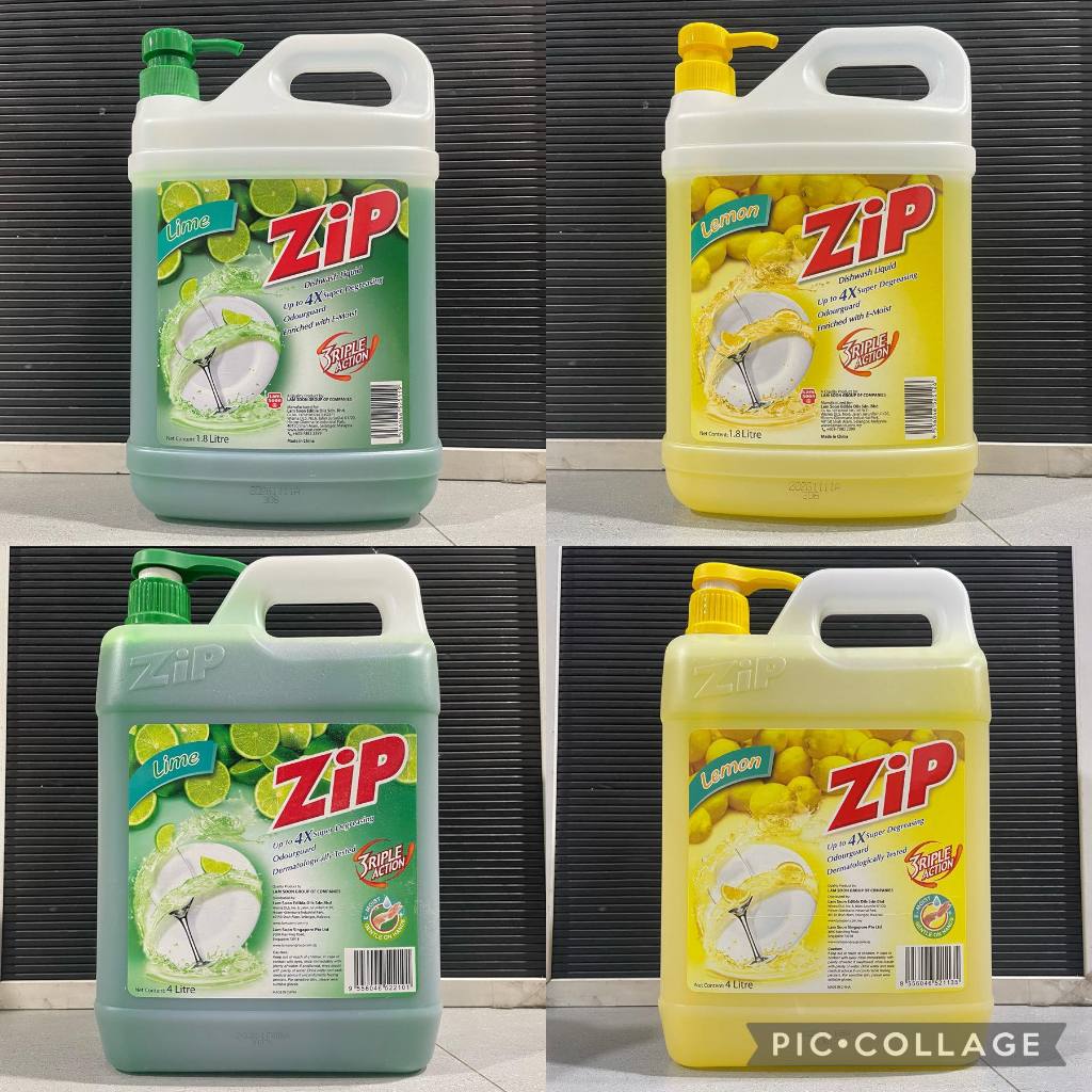 ZIP DISHWASHING LIQUID 4/1.8 Liters in Lemon and Lime Shopee Philippines