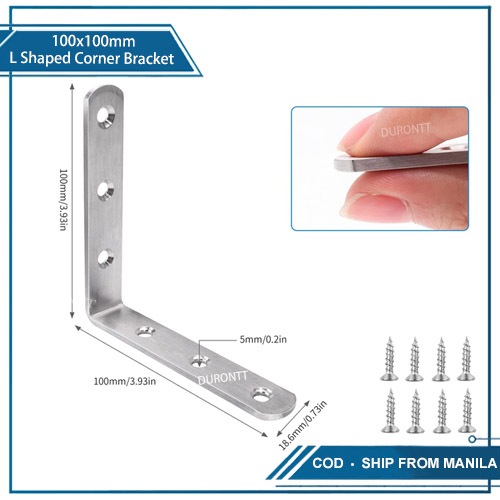 LIKERAINY Corner Braces – 100x100mm Right Angle Brackets, Stainless Steel Triangular Shelf Supports, 10-Pack With Screws, For Cabinets & Furniture