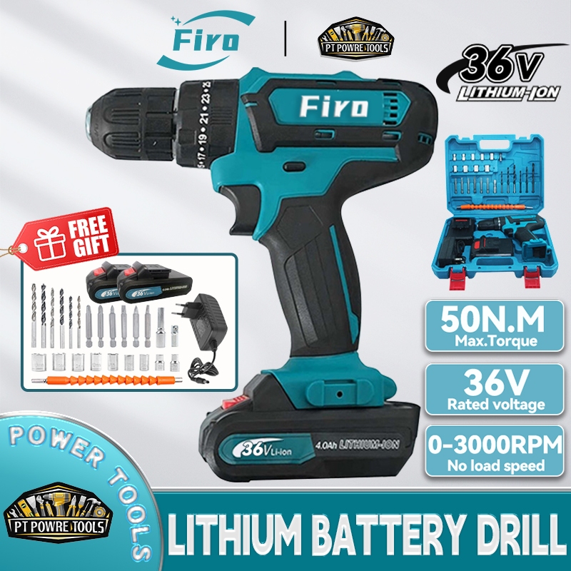 36V HP333D Cordless Electric Drill Impact Hammer 2X Double Speed Li-ion ...