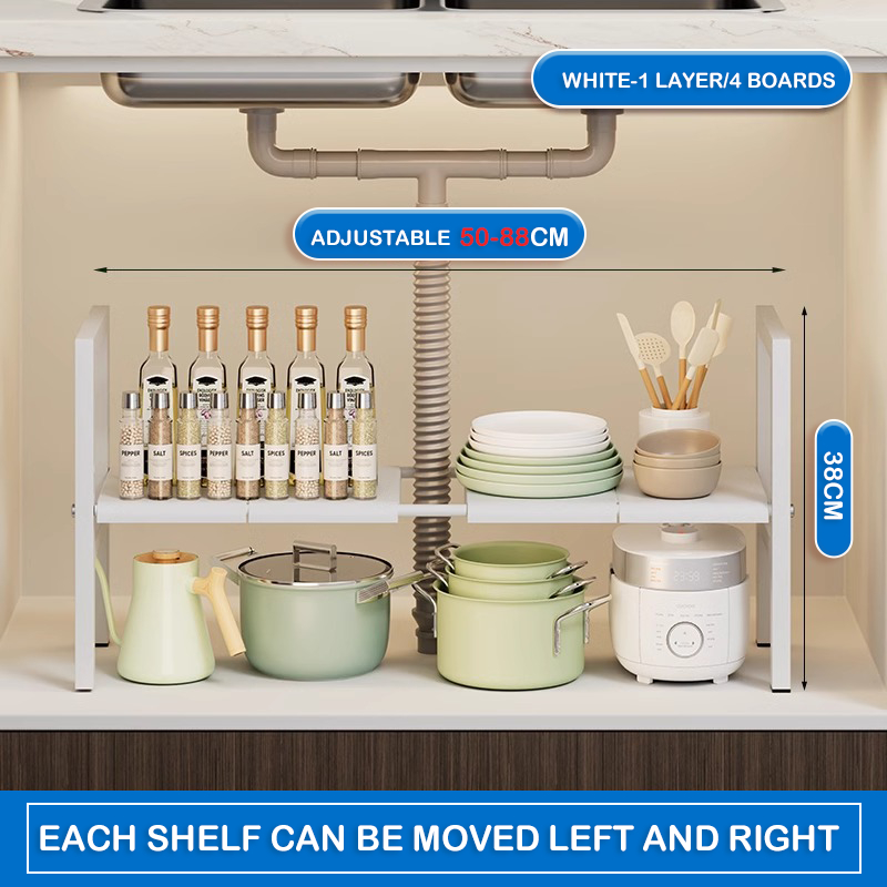 Adjustable Under Sink Organizer Rack Kitchen Stainless Steel Expandable ...