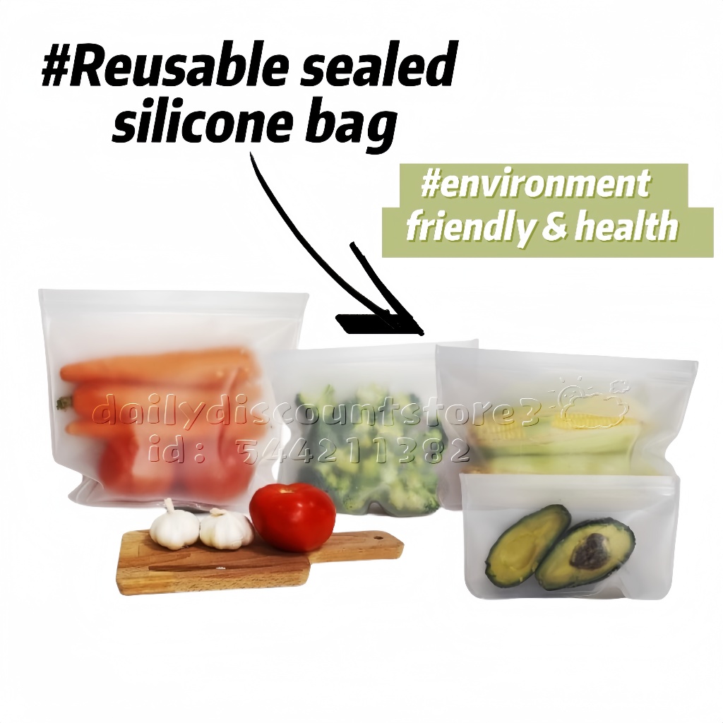 PEVA Food Storage Bag Kitchen Zipper Silicone Leakproof Reusable