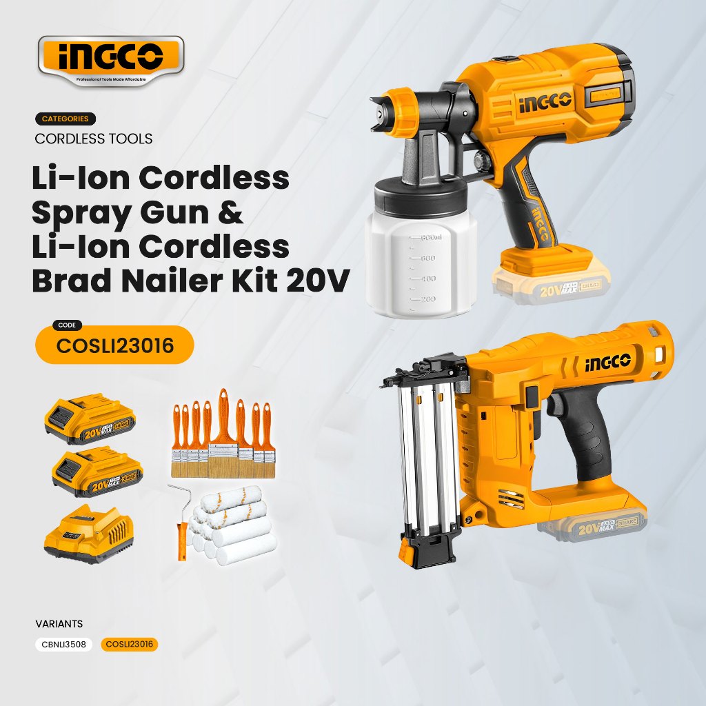 INGCO LithiumIon Cordless 20v Brad Nailer Gun 105PCS Capacity Air Brad Nailer ICPT Shopee