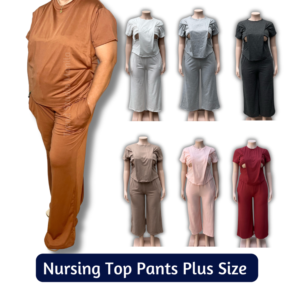 PLUS SIZE Plain Nursing Terno Squarepants Breastfeeding Outfit Coordinate set Lounge wear Shopee Philippines