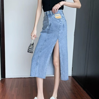 High slit long Skirt plus size【XS-6XL】sexy Denim skirt for women Wash ...