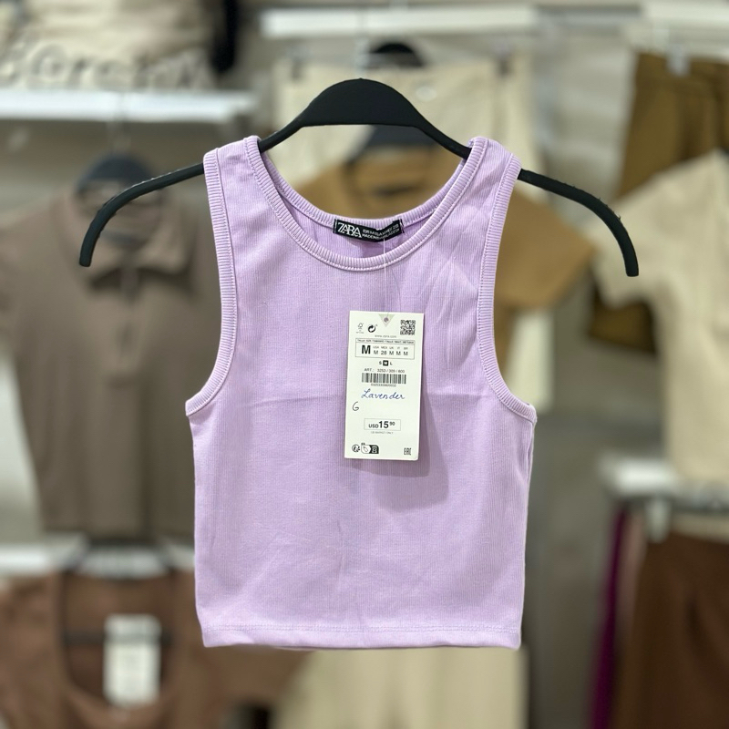 Zara racerback tank ribbed knitted crop top halter casual plain neutral ...