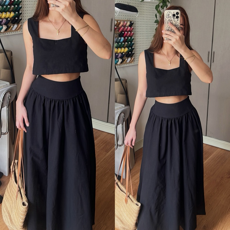 Linen skirt with crop top best sale