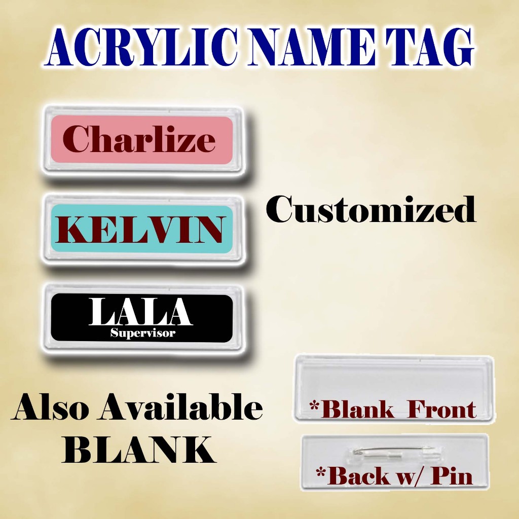 Customized name tags badge acrylic insert photo print out shopee