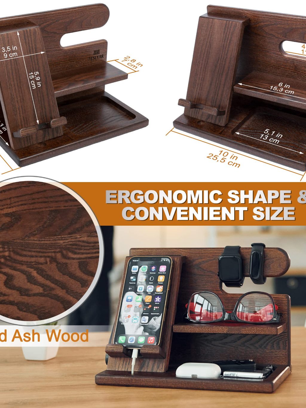 Mall Wood Phone Docking Station Ash Key Holder Wallet Stand Watch ...