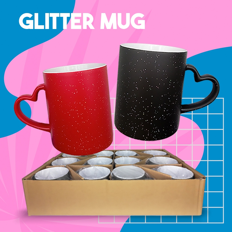 12pcs - QUAFF Sublimation Glitter Magic Mug w/ Heart Handle 11oz ...