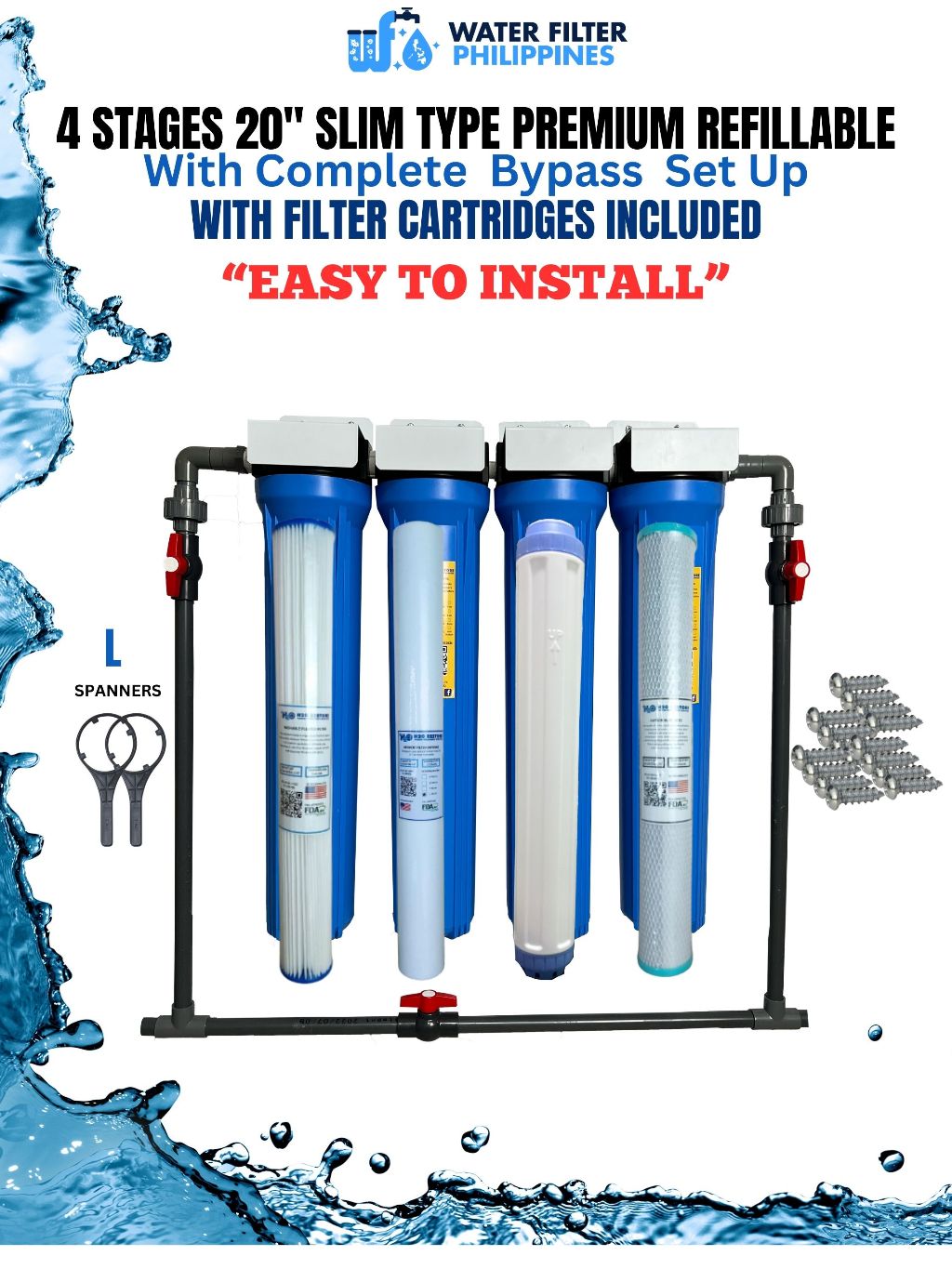 4 Stages Water Filter Refillable Deepwell Premium Heavy Duty Complete ...