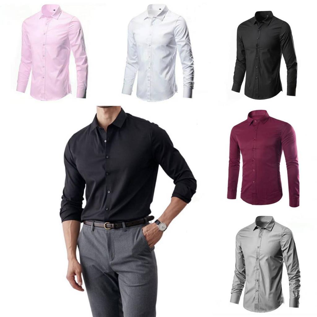 NP Men s Plain Long Sleeve Polo Formal Business Polo Slim Fit Office Shirt Shopee Philippines