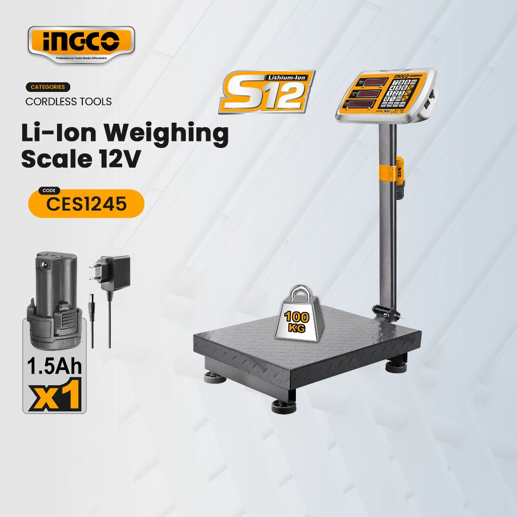Ingco Li-Ion Cordless Battery Operated Weighing Scale 12V 100KG & 300KG ...