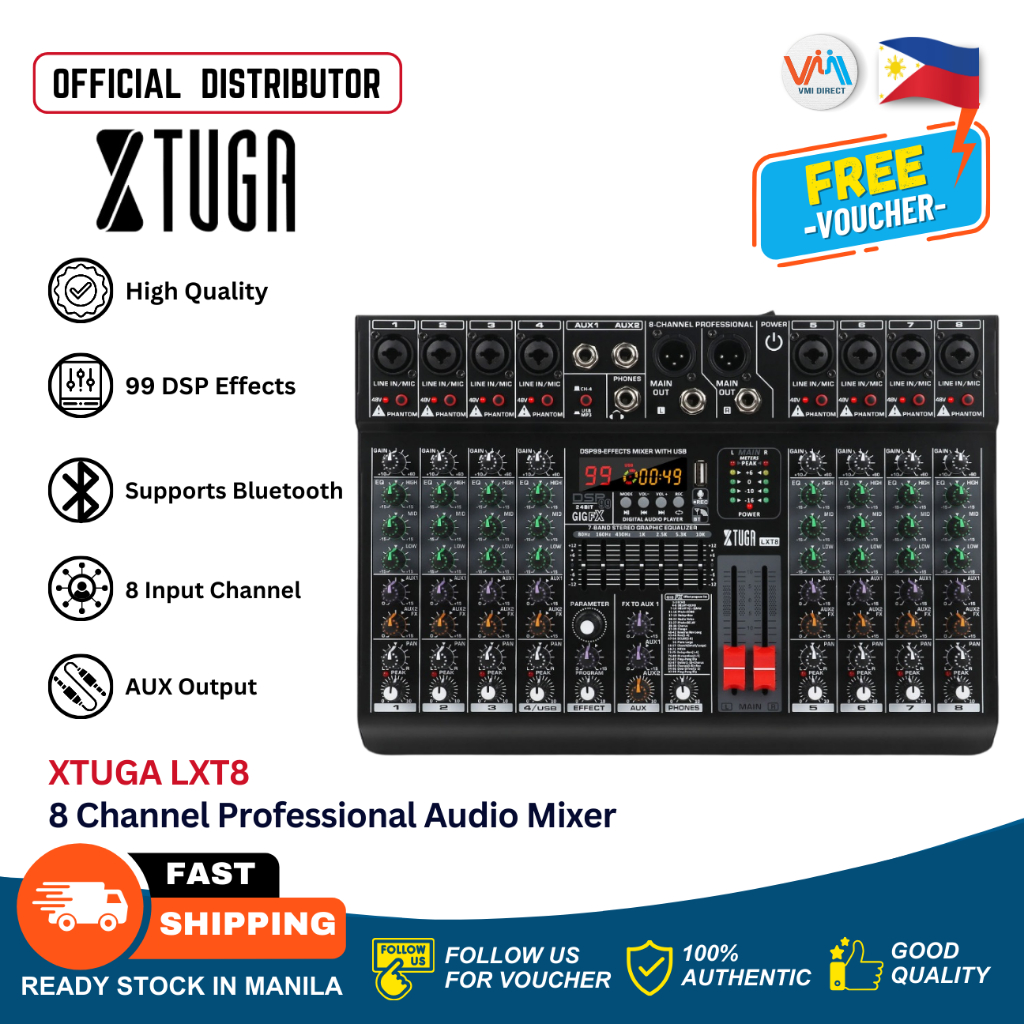 XTUGA LXT8 8 Channel Multipurpose Professional Audio Mixer Support  Bluetooth USB MP3 Playback - VMI | Shopee Philippines