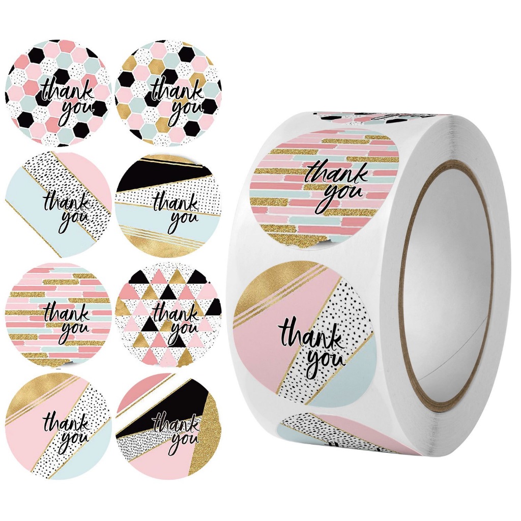 1Roll 500pcs Thank You tape Thankyou Flower Round Seal Sticker Tags ...