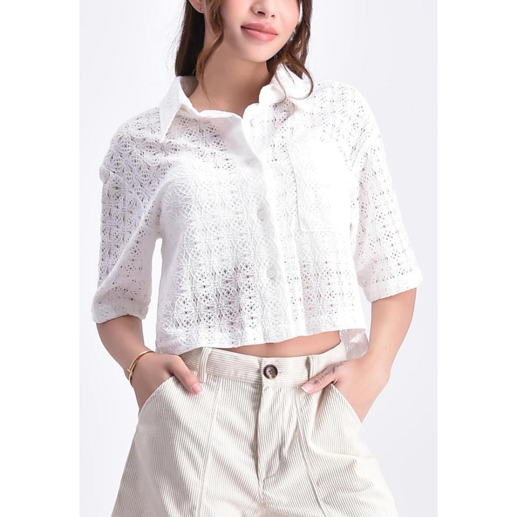 BENCH/ - YSR0641 - Women's Boxy Cropped Button Down Shirt | Shopee ...
