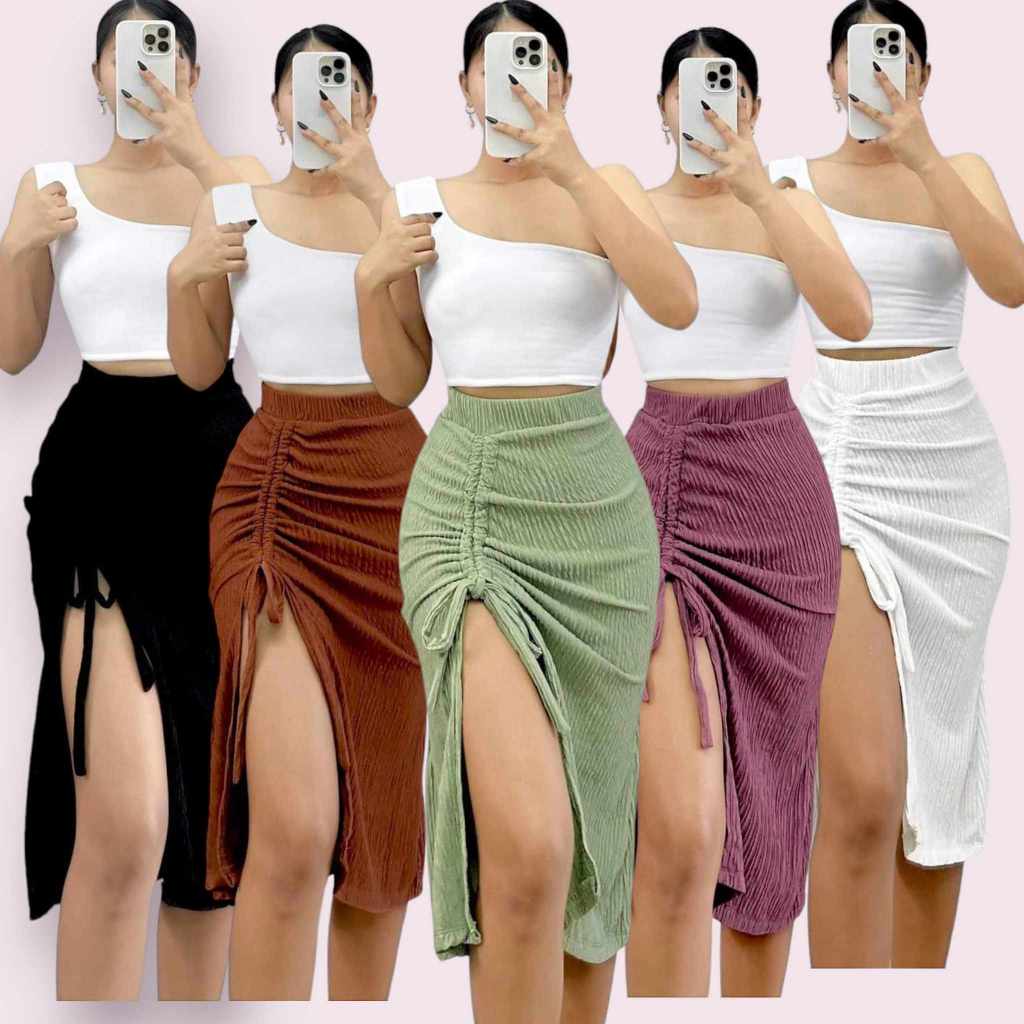 Raine Rutched Side Sllit Midi Pencil Skirt Shopee Philippines