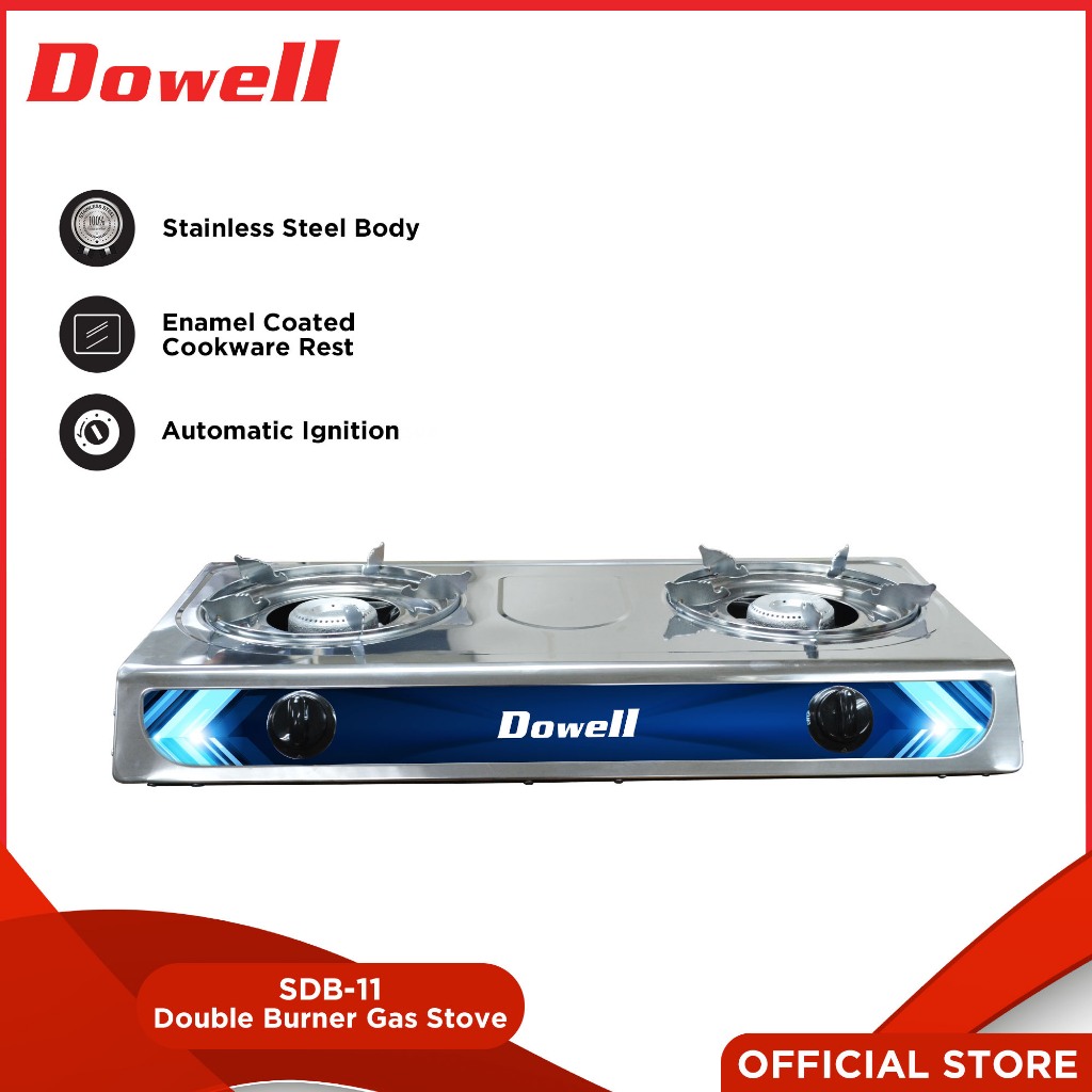 Dowell SDB11 Double Burner Gas Stove Stainless Body Automatic Ignition