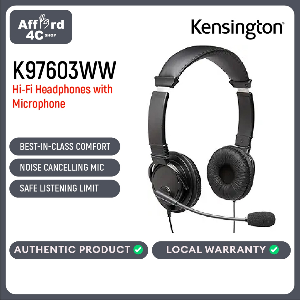 Kensington Hi Fi Headphones with Microphone K97603WW Black Universal Shopee Philippines