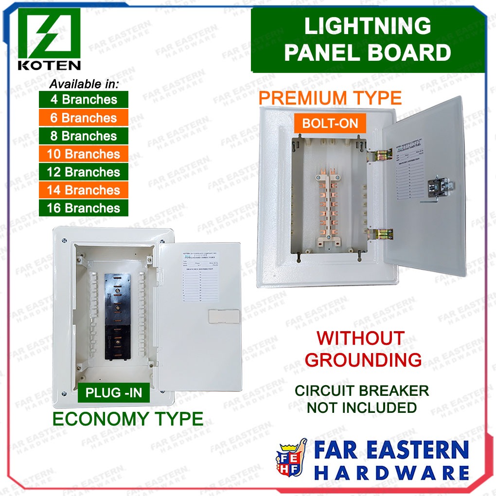 KOTEN Electrical Lightning Panel Board Safety Breaker Economy Premium 4 6 8 10 12 14 16