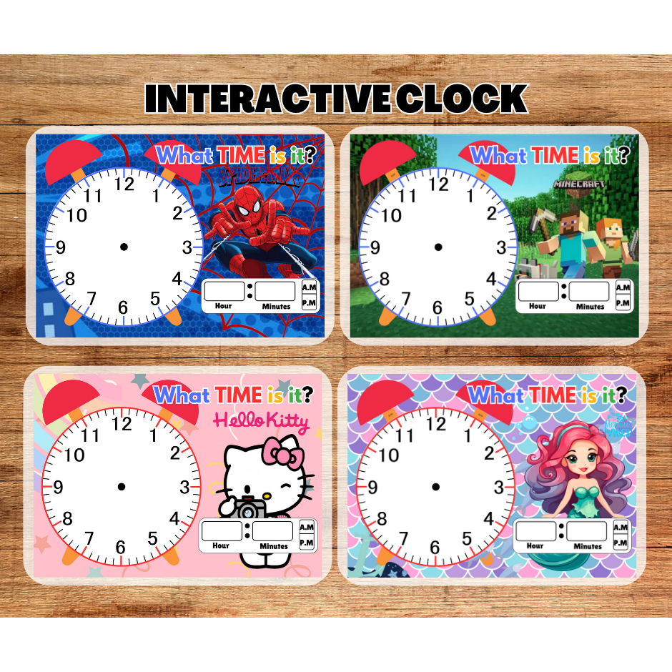 A&J Laminated Interactive Clock Telling Time with Marker A4 Size