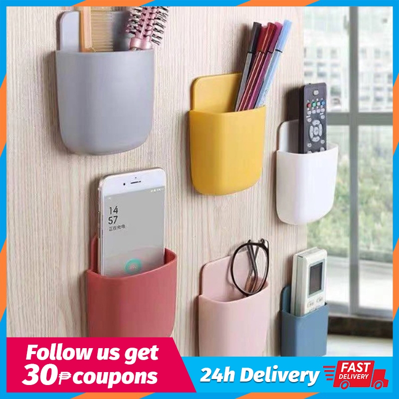 Wall Hanging Remote Control Organizer Mobile Phone Bracket Storage Box ...