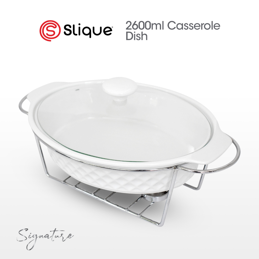 SLIQUE Premium Oval Ceramic Casserole Serving Dish with Tempered Glass ...