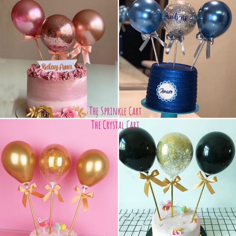 3pcs set Balloon Cake Topper Metallic Confetti Cake Decoration for ...