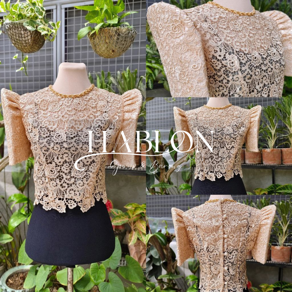 HABLON Modern Filipiniana Bolero Kimona 3D Cutout Lace Floral Mocha ...