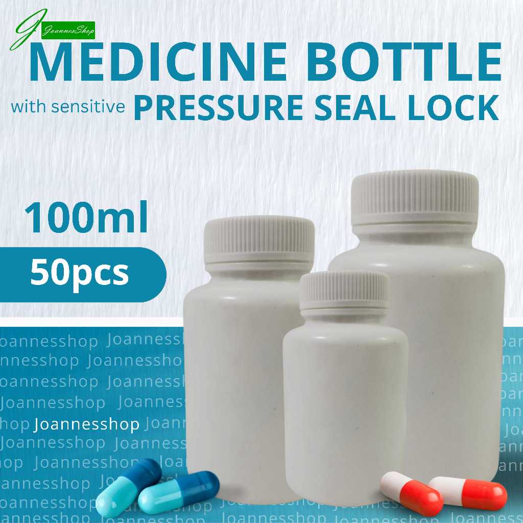 (50pcs) 100ML MEDICINE BOTTLES with PRESSURE SEAL LOCK | Shopee Philippines