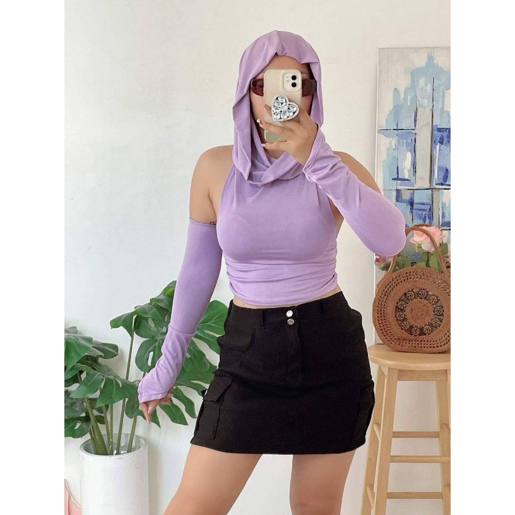FORMA.MNL Casual Party Backless Crop Top With Hoodie Neckline And Separate Sleeves Shopee Philippines