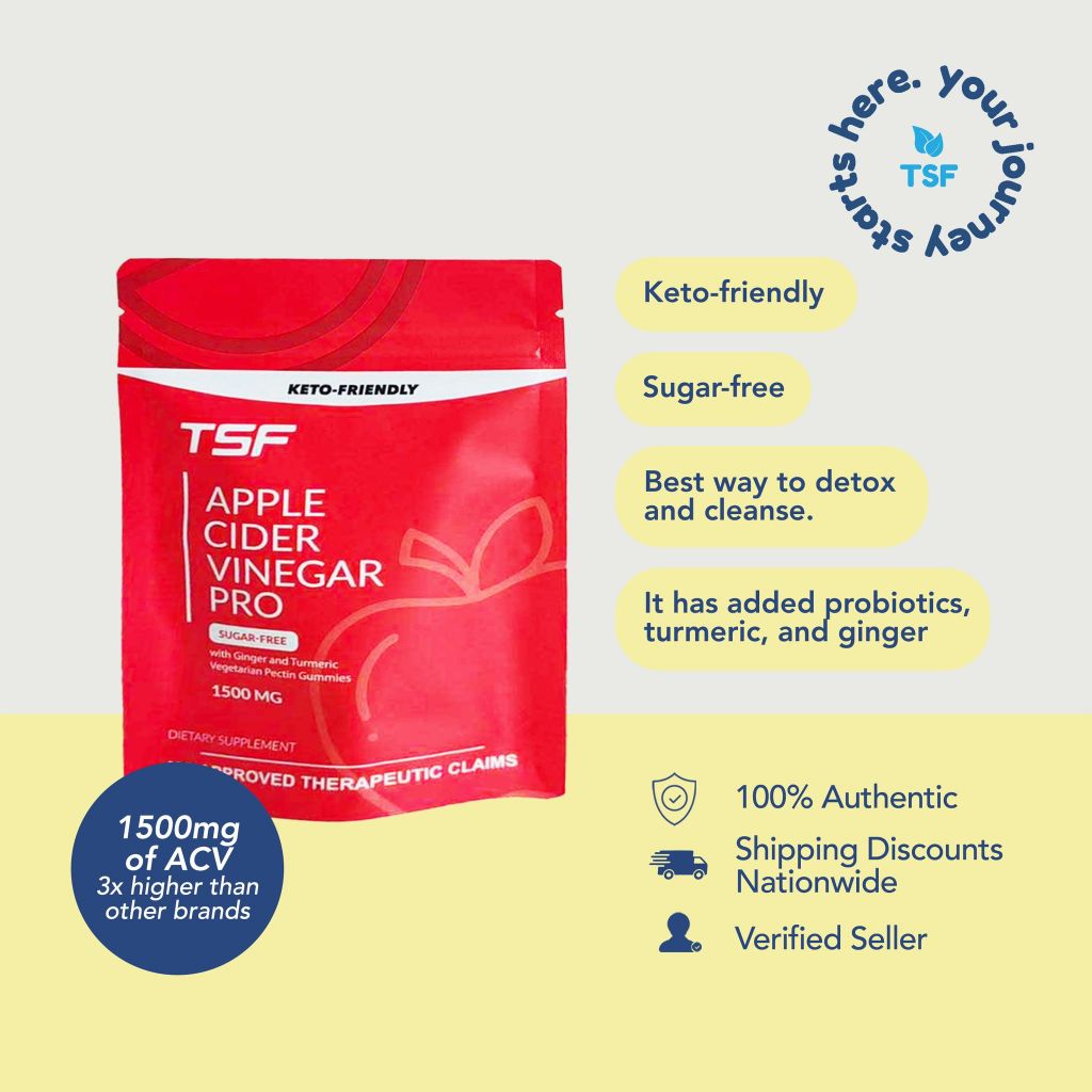 TSF Sugar Free Apple Cider Vinegar Gummies PRO 30 gummies 1500 mg ACV
