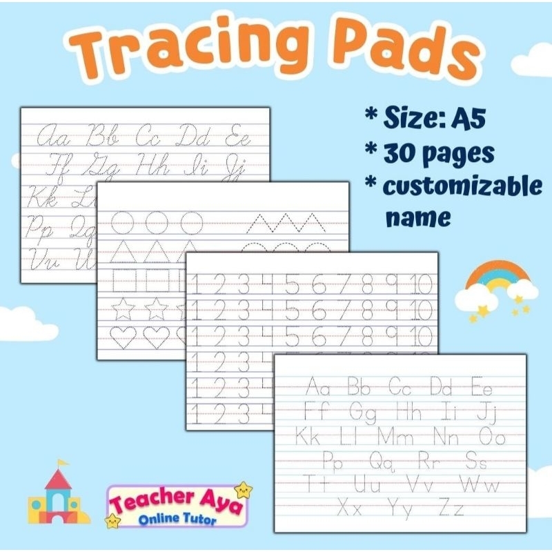 Tracing pad name personalized cursive and non cursive letters