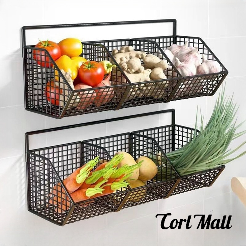 Kitchen Organizer Rack Wall Mounted Spice Storage Holder Fruit Basket ...
