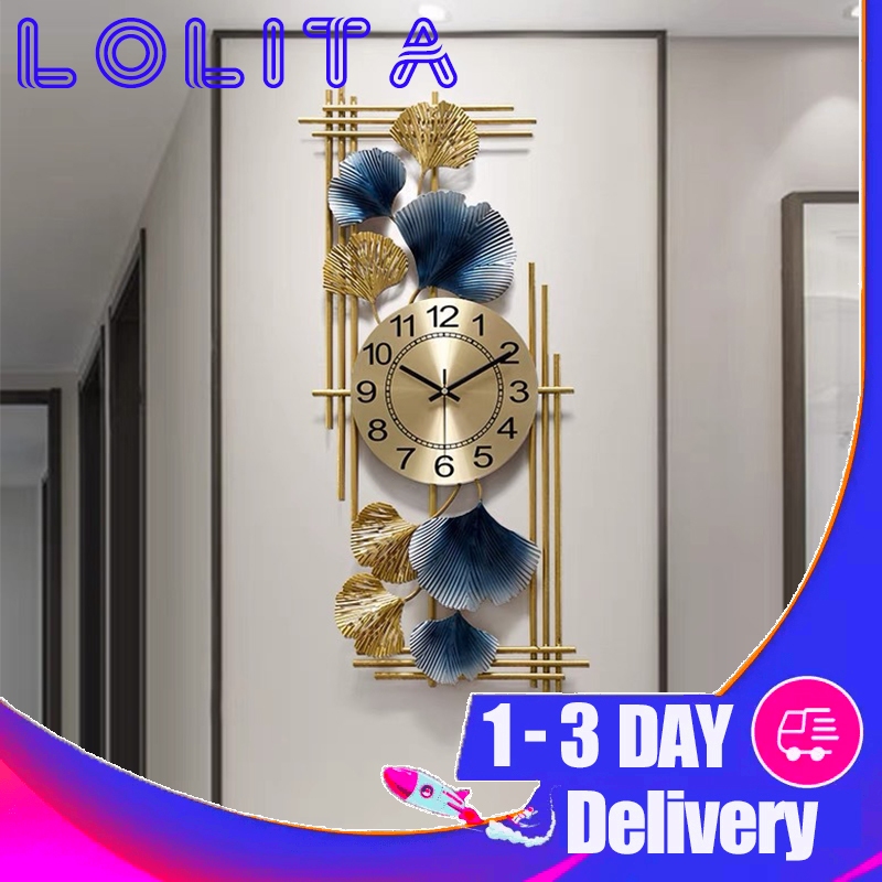 Lafocuse 33x19 Inch Silent Etal Odern Ginkgo Leaf Wall Clock For - View #5
