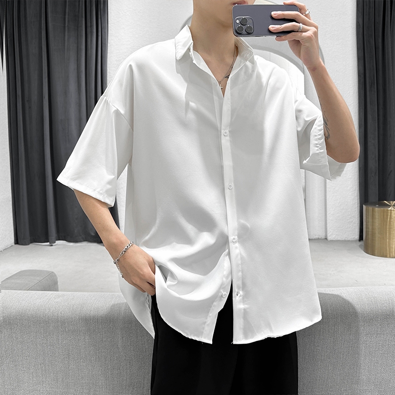 Korean Style Short Sleeve Plain Casual Shirt For Men Business Formal ...