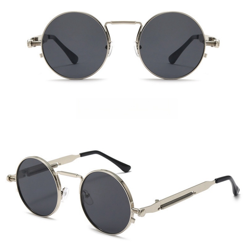 Classic Punk Sunglasses UV400 Retro Men's Women's Round Metal Steampunk ...
