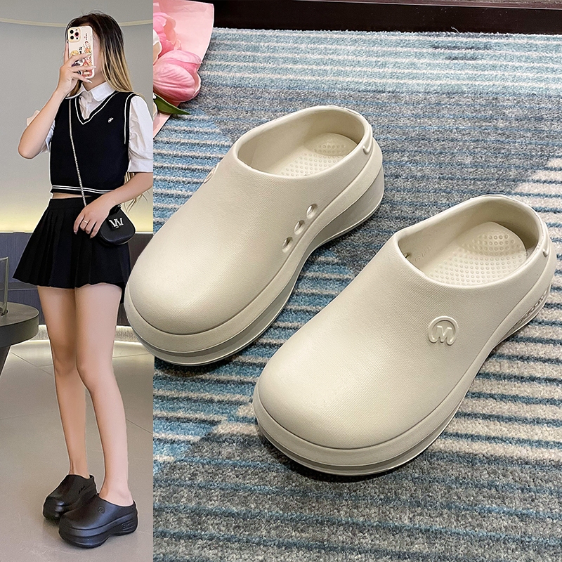 Spring and Summer All-match Baotou Half Slippers for Outerwear Casual Flat Shoes