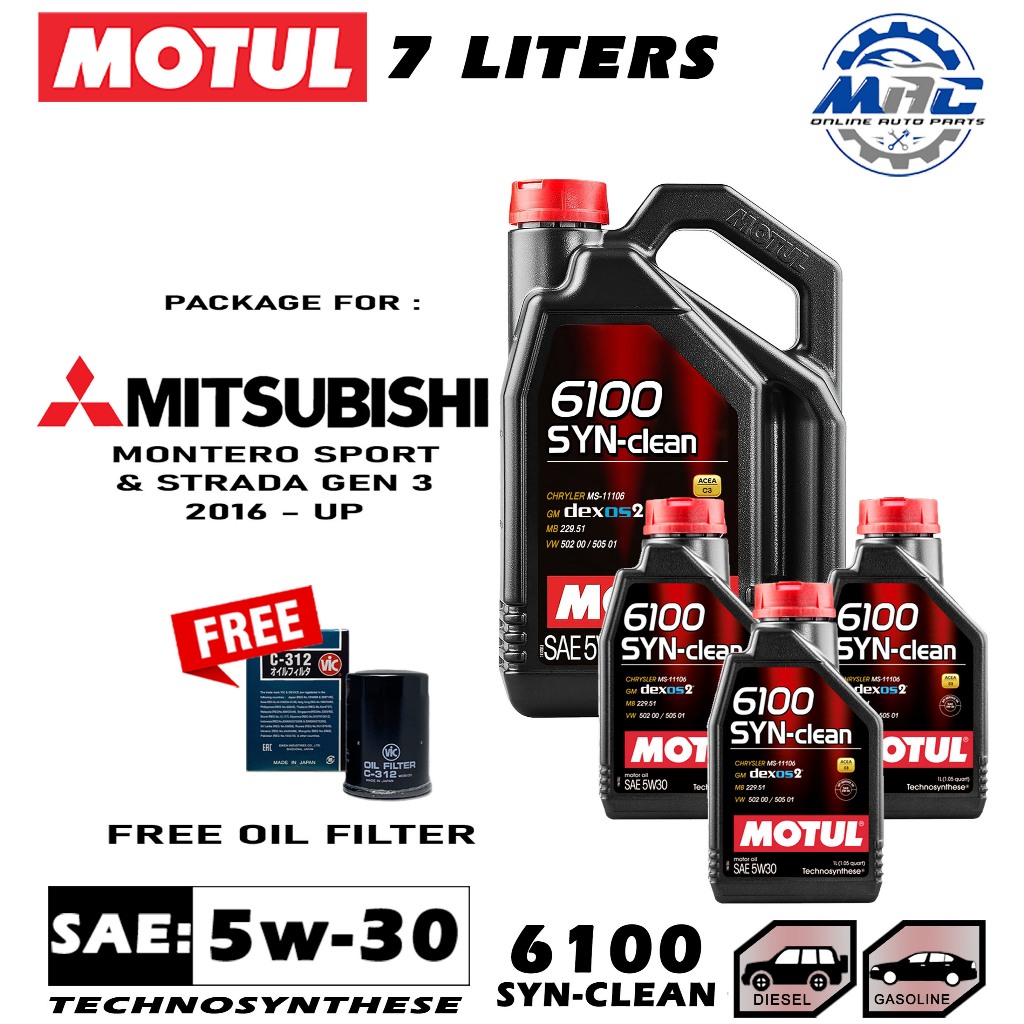 Motul 6100 Syn-Clean 5w30 7 LITERS ENGINE OIL PACKAGE FOR MITSUBISHI ...