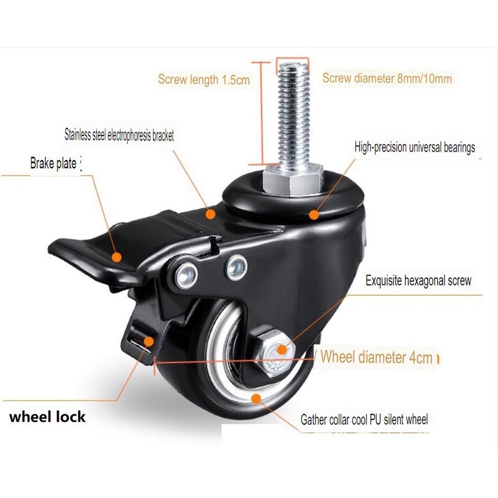 Screw Caster Wheel Mute Double Shafts Light Flat Bottom Swivel With ...