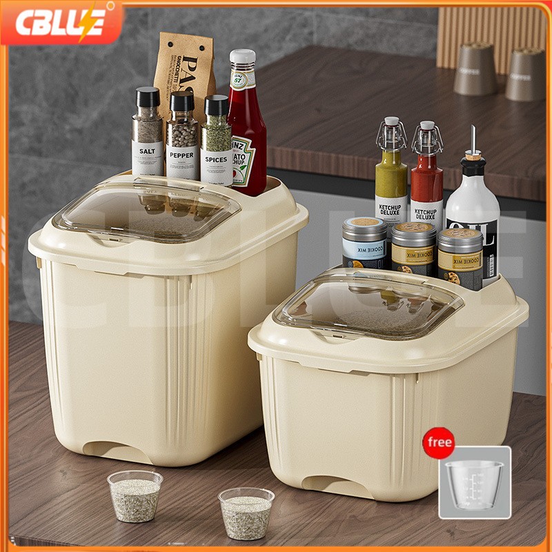 CBLUE Rice Dispenser Storage Container Insect-proof Rice Bucket Food ...