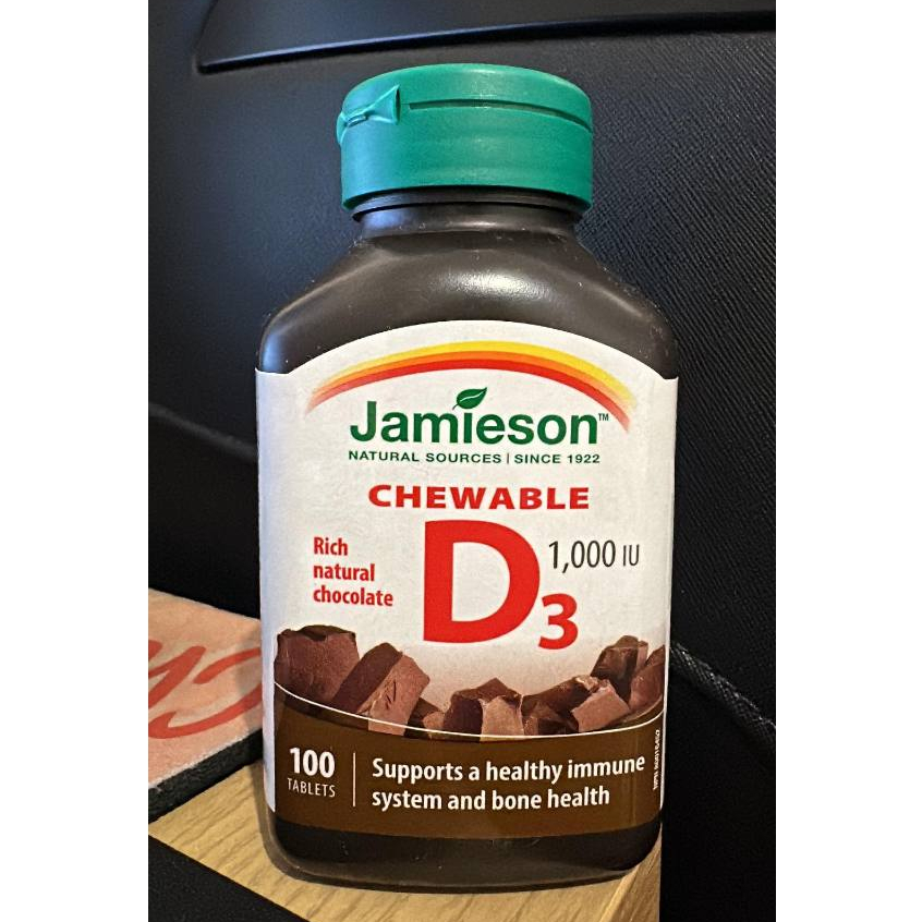 Jamieson Chewable Vitamin D3 1,000 IU, Chocolate Flavor 100 Tablets