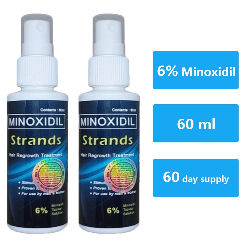 Minoxidil Strands (2 bottles) 6% Minoxidil Topical Solution (60ml per ...