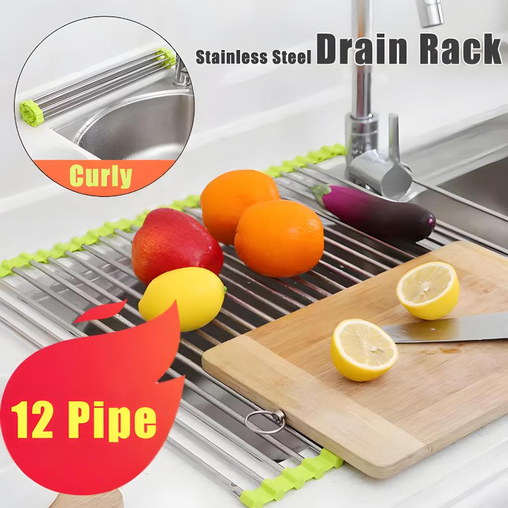 Roll-up Sink Rack Drainer Kitchen Dish Drying Rack Stainless Steel Bowl ...