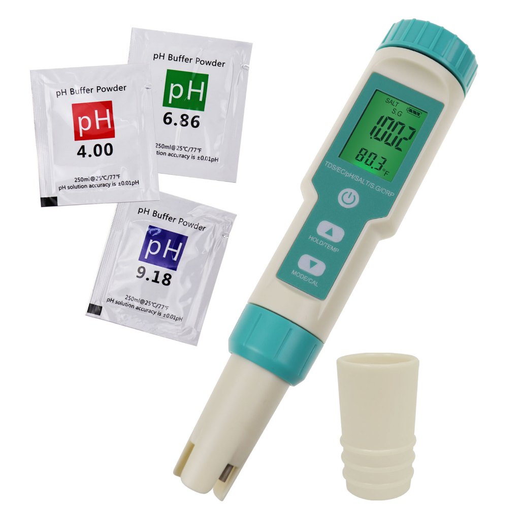 Testeur Qualité Eau 5-en-1 Digital - TDS, EC, Salinité, S.G., Température - Pour Piscine, Aquarium