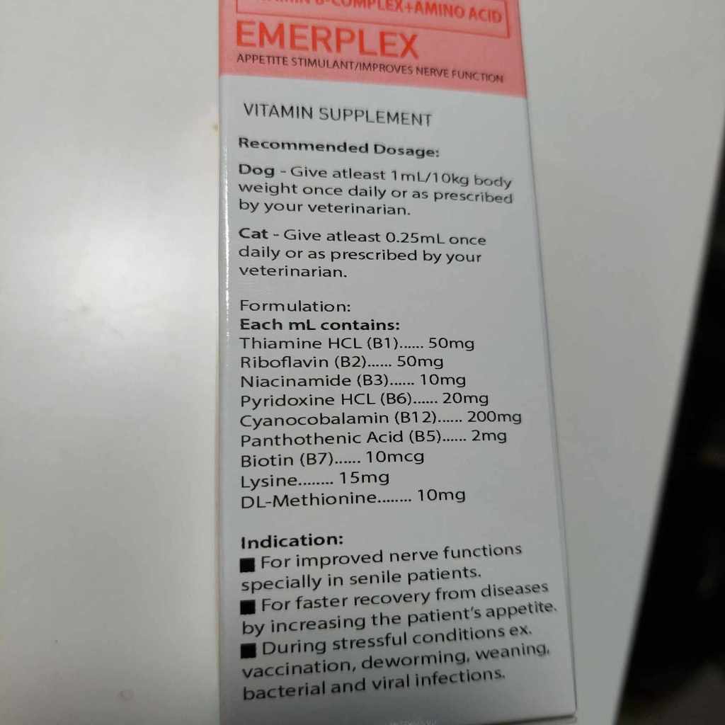 Emerplex +FREE syringe Vitamin B Complex + Amino Acid 120ml for Pets ...